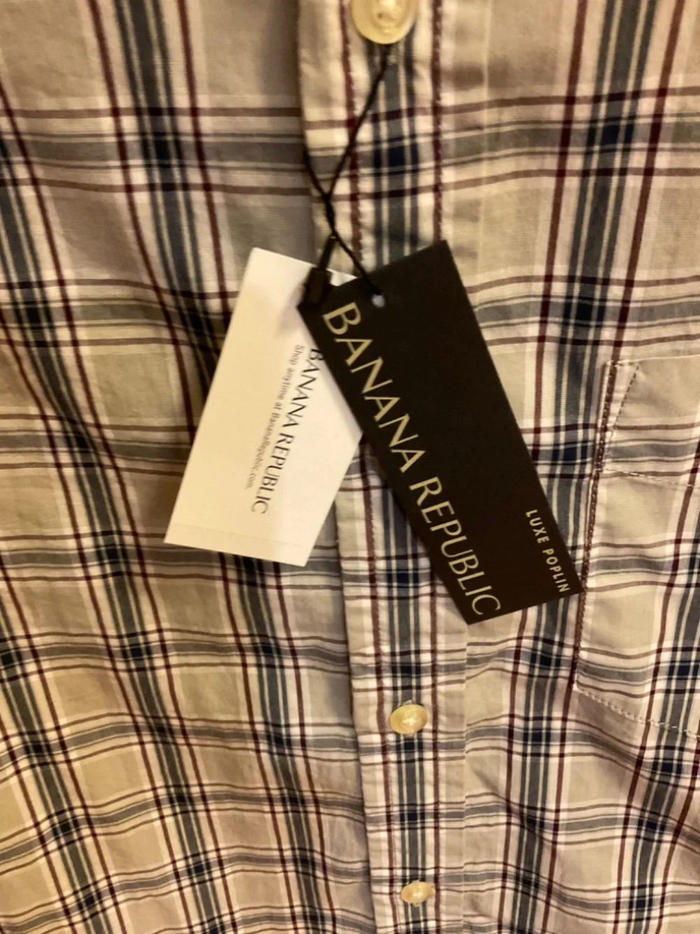 Banana Republic Luxe Poplin Plaid Long Sleeve Shirt. Size: M. NWT